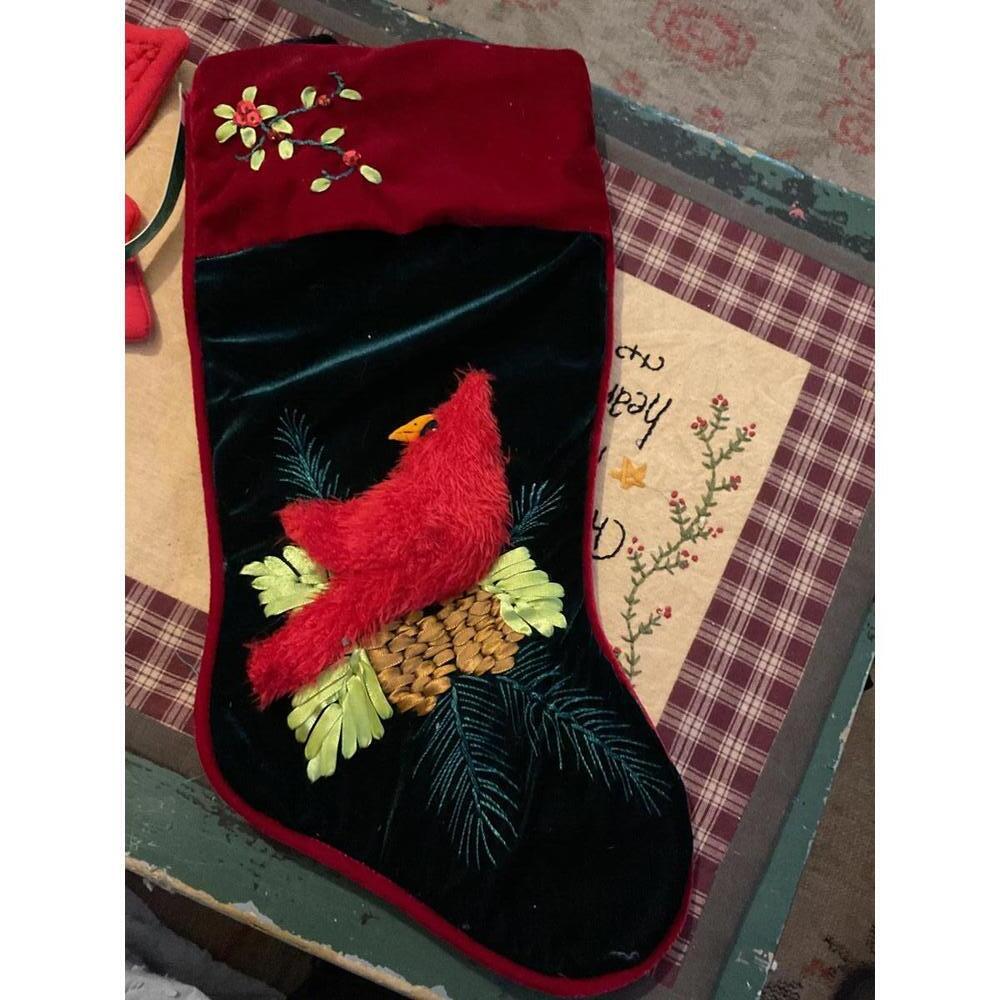 Vintage Santa's Best Christmas Stocking with Cardinal Design